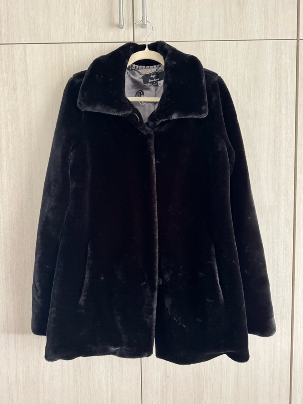 dennis basso Black Faux Fur Teddy Coat Luxurious Sz S